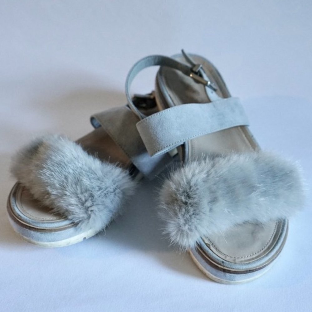 Grey ALDO Fuzzy Strap-On Sandals | Size 7